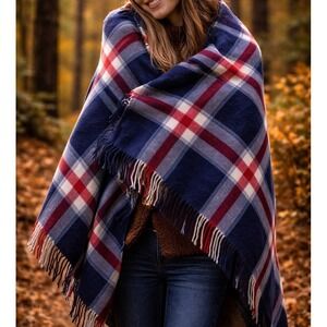 Troy Robe Tartan Plaid Wool Stadium Bed Blanket Lap Throw 56x42  Fringed USA